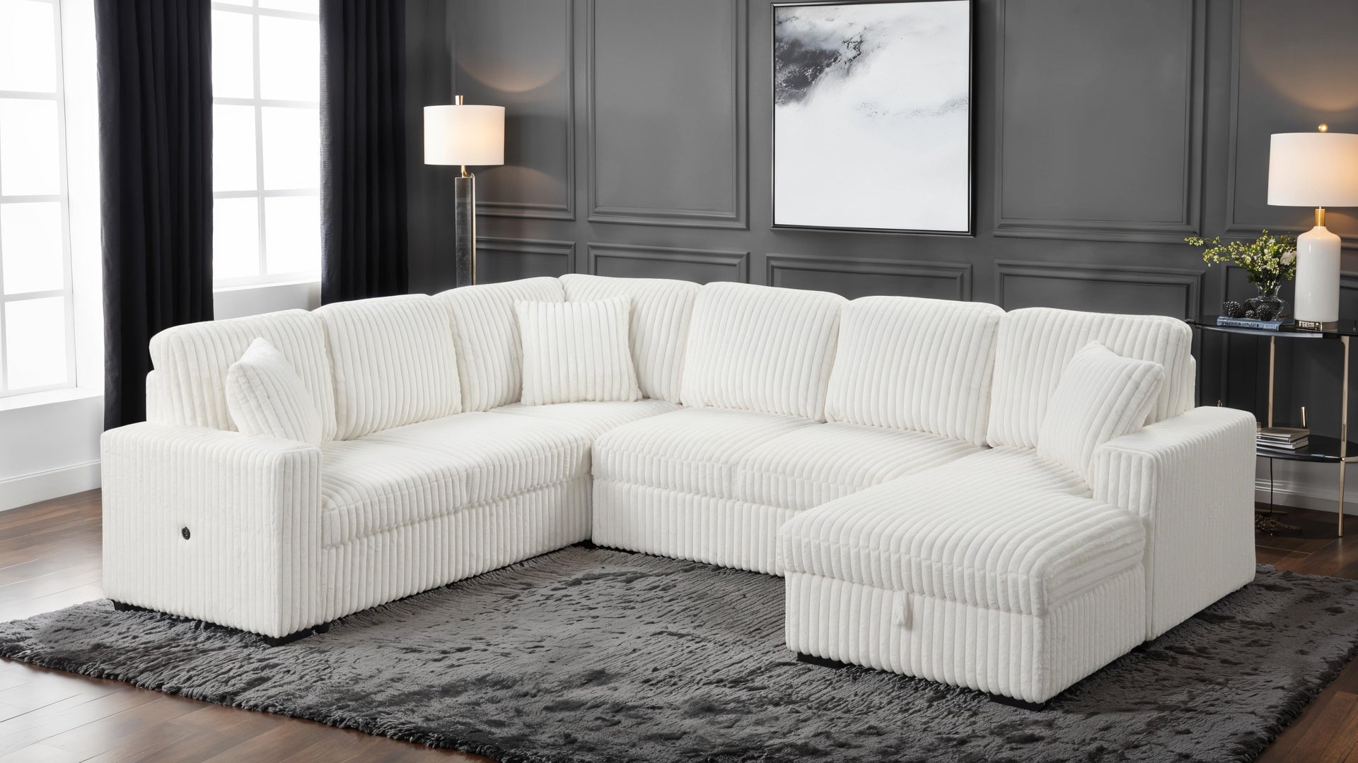 Grande Modern Style Sectional Sofa with USB-C, Sleeper Function & Storage Made with wood in Cream(CA INVENTORY)