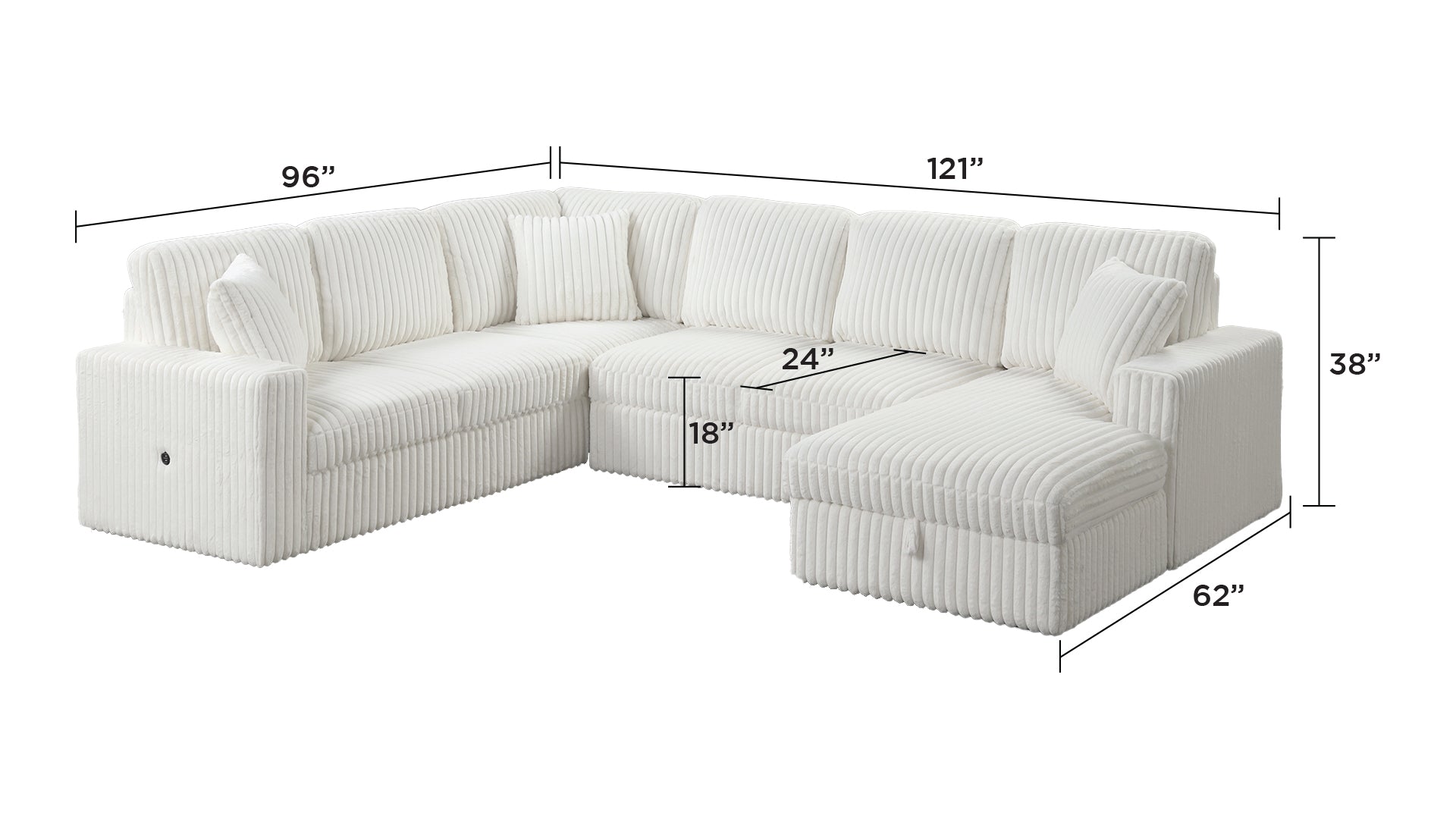 Grande Modern Style Sectional Sofa with USB-C, Sleeper Function & Storage Made with wood in Cream(CA INVENTORY)