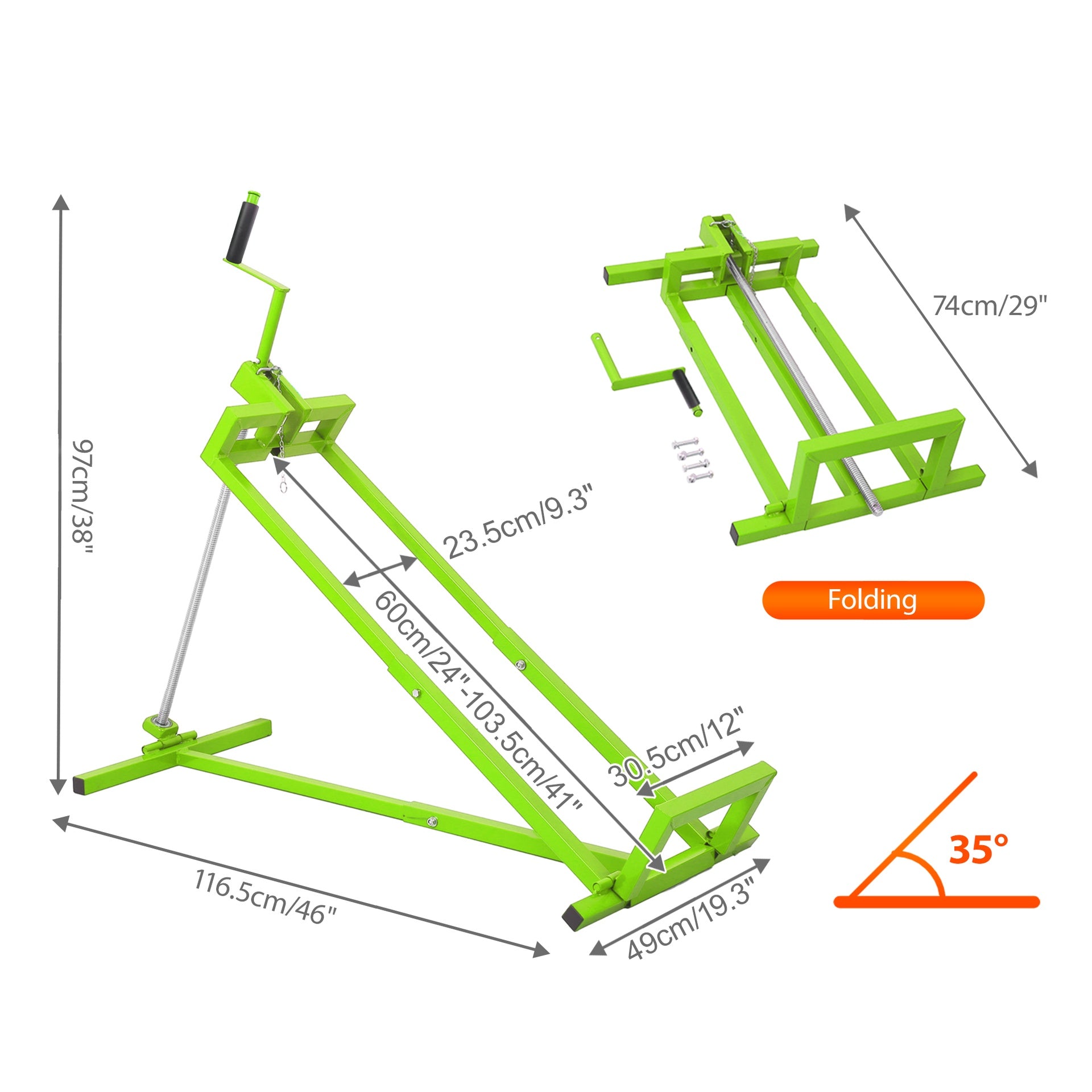 Heavy Duty Steel Riding Mower Lift, 880 Lbs Lawn Mower Lift Jack, Foldable Lawn Tractor Lift, Telescopic Maintenance Jack with Manual & Power Tool Handle for Lawn Mowers and Garden Tractors, Green