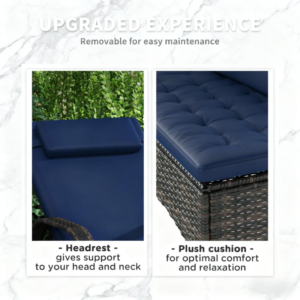 Rolling Outdoor Chairs,2 Reclining Chaise Lounge Chairs,with Cushion, Pillow, Headrest, Armrests, and Wheels