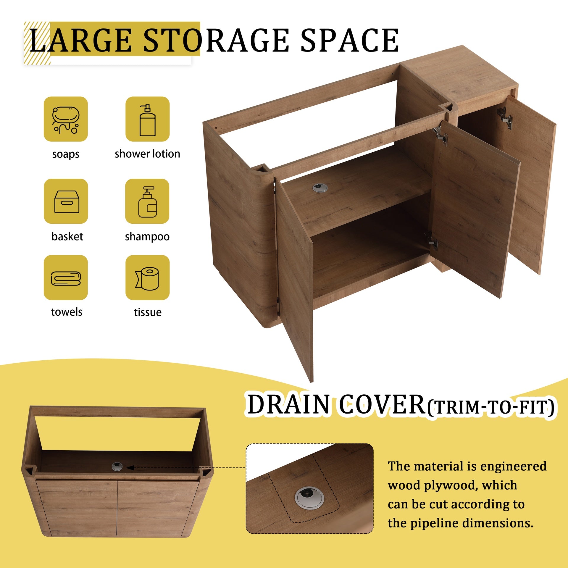 52'' Freestanding Bathroom Vanity with White Ceramic Sink, and 1-Small Storage Cabinet, Soft-Close Door, Imitative Oak, KD-Packing, Plywood