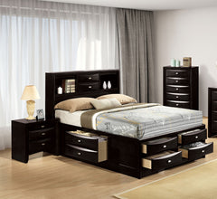 Contemporary Eastern King Size Bed 2x Nightstands Headboard Bookcase Black Color 3pc Set Bedroom Furniture