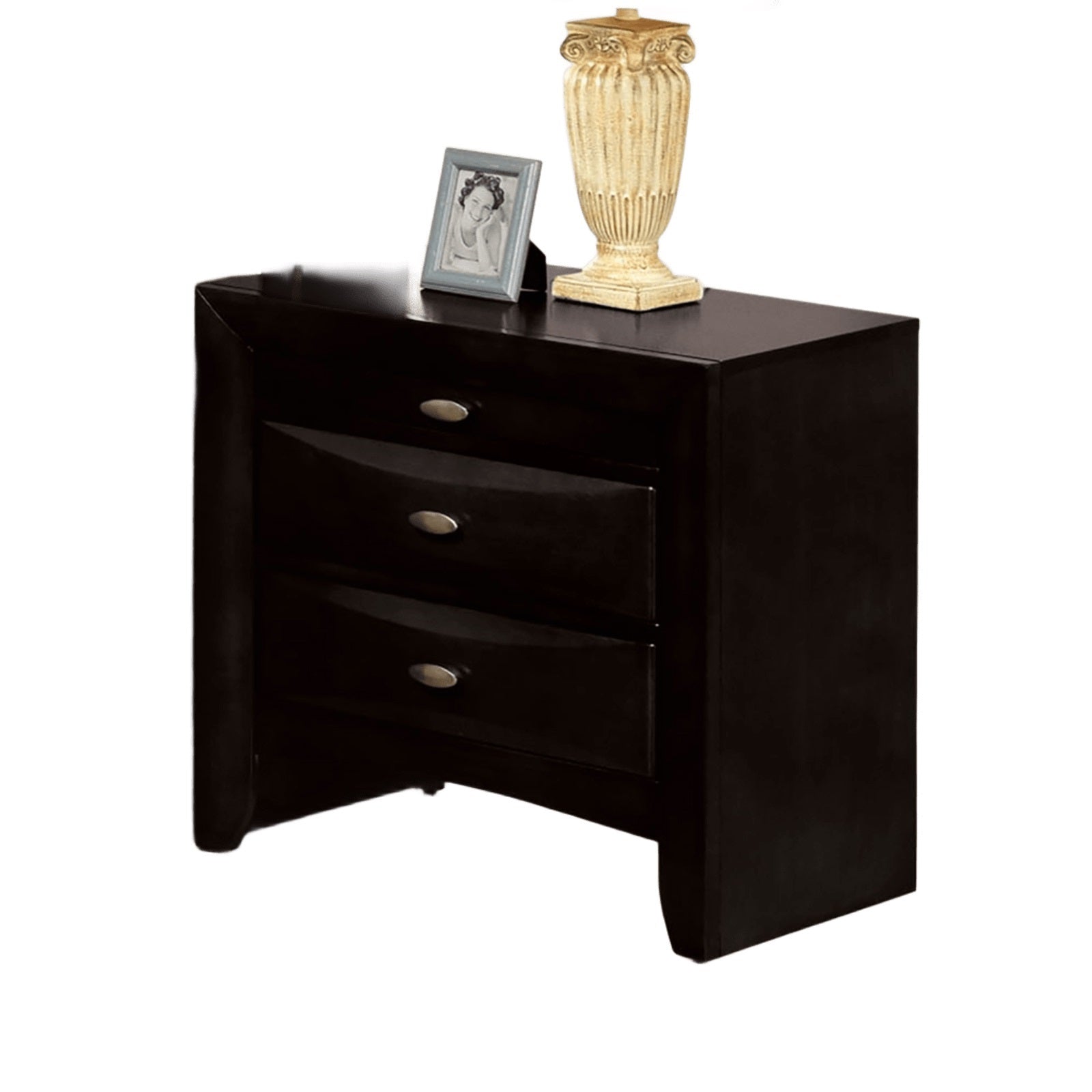 Contemporary Eastern King Size Bed 2x Nightstands Headboard Bookcase Black Color 3pc Set Bedroom Furniture