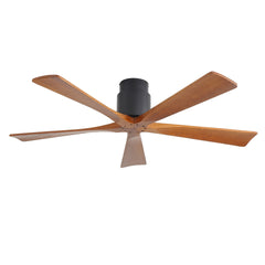 52-inch Matte Black Ceiling Fan without Light - Walnut Wood Blades, Remote Control , Reversible DC Motor