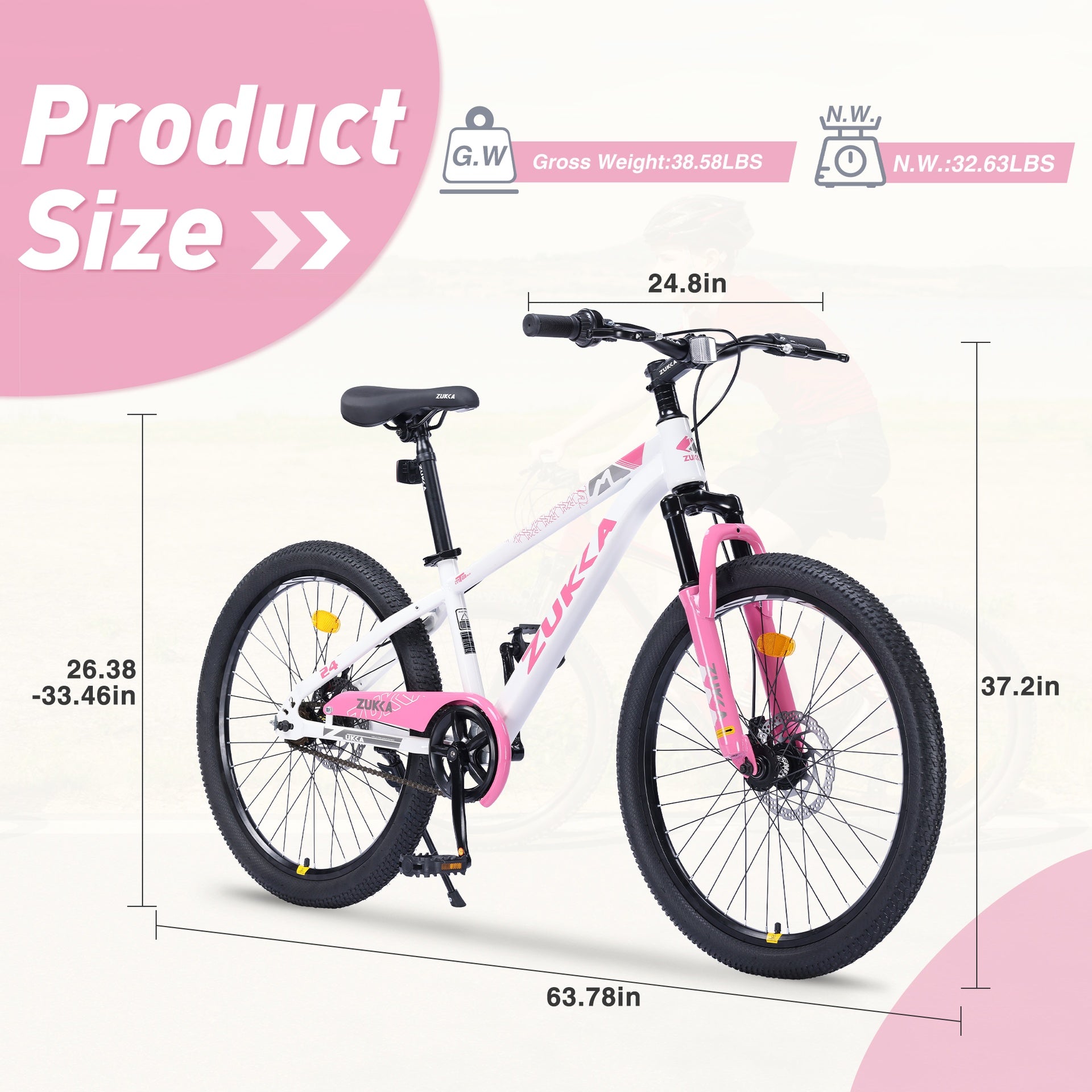 ZUKKA Mountain Bike,24 Inch MTB for Boys and Girls Age 9-12 Years,Multiple Colors