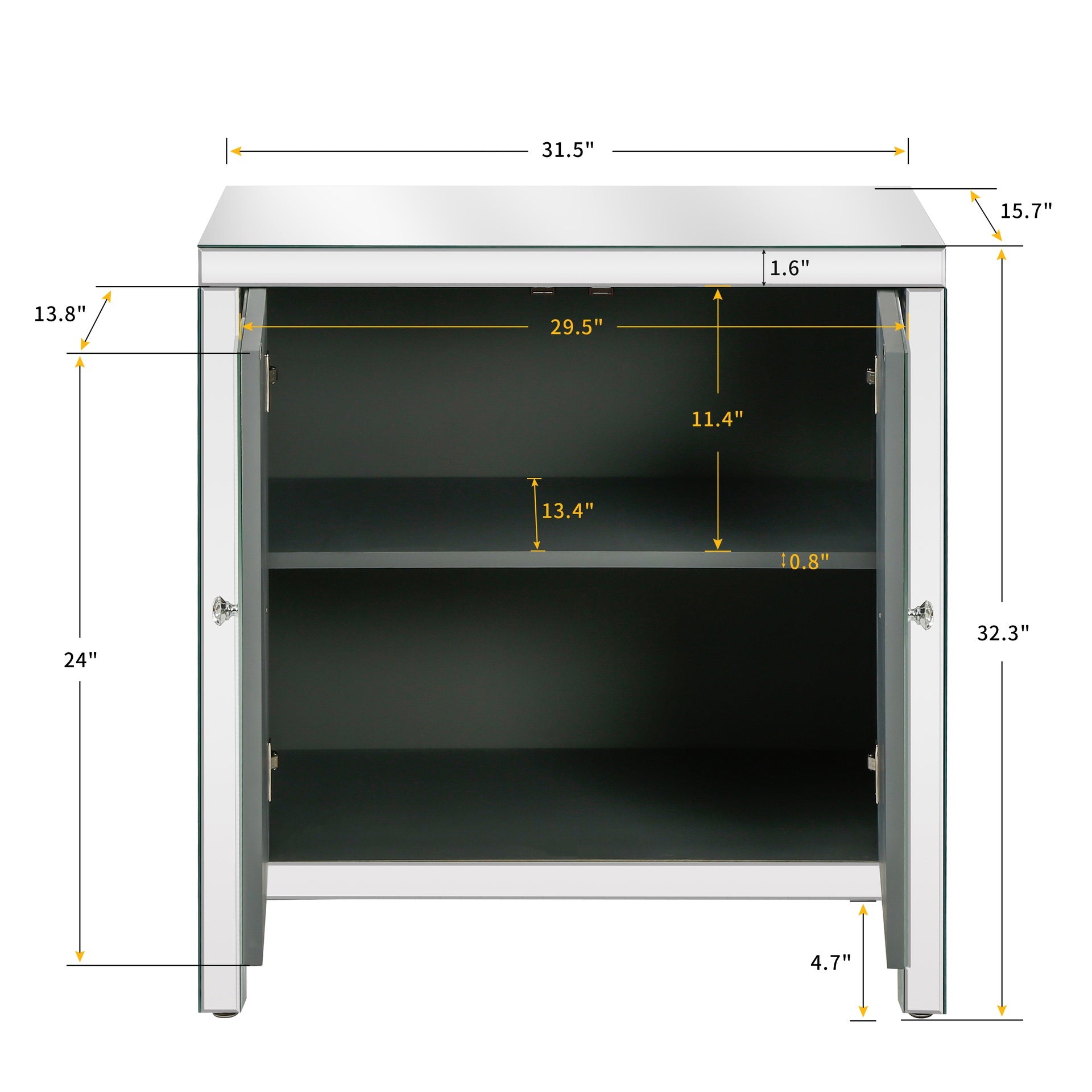 Storage Cabinet With Mirror Trim And Diamond Shape Design  Spliced Combination For Living Room, Dining Room, Entryway, Kitchen