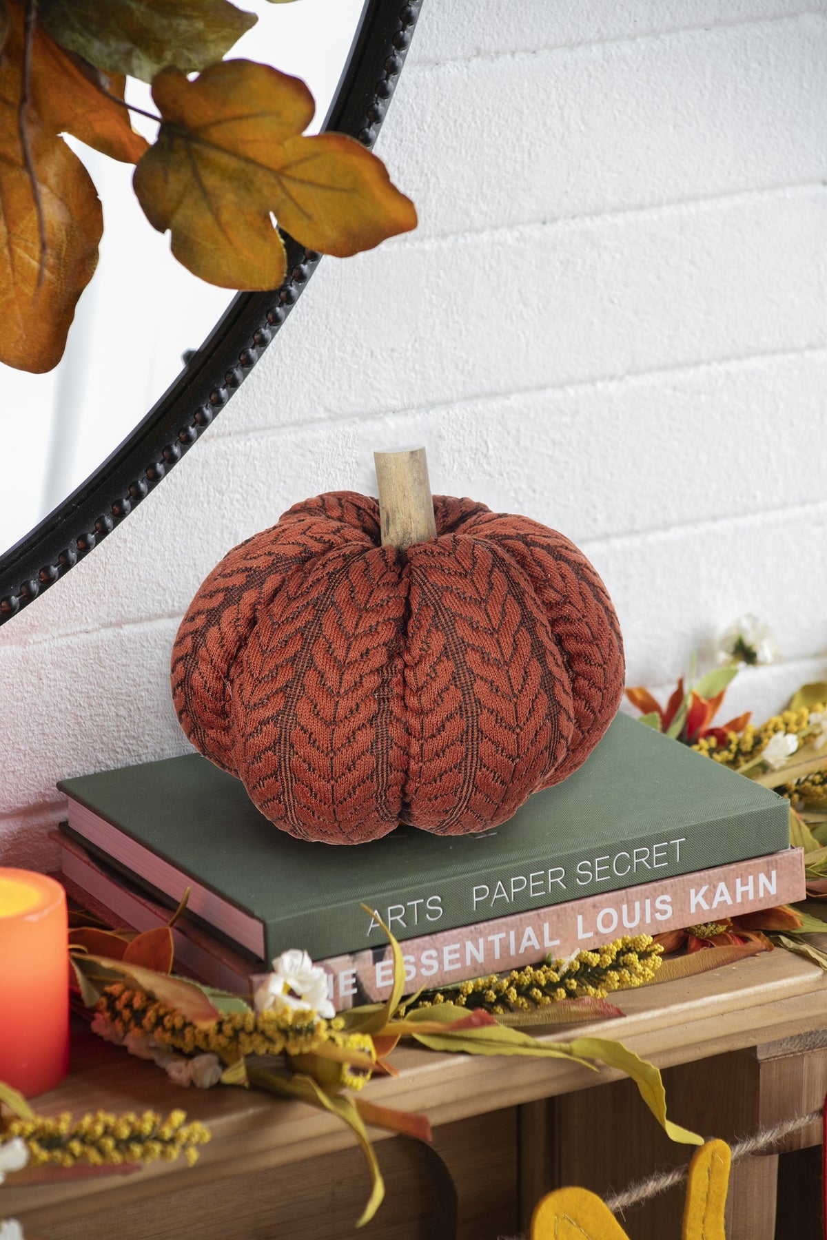 Set of 2, 8.5x8.5x8.5" Orange Fabric Pumpkin, Pumpkin Ornament Decor for Holiday Harvest Festival Fall Festival & Thanksgiving