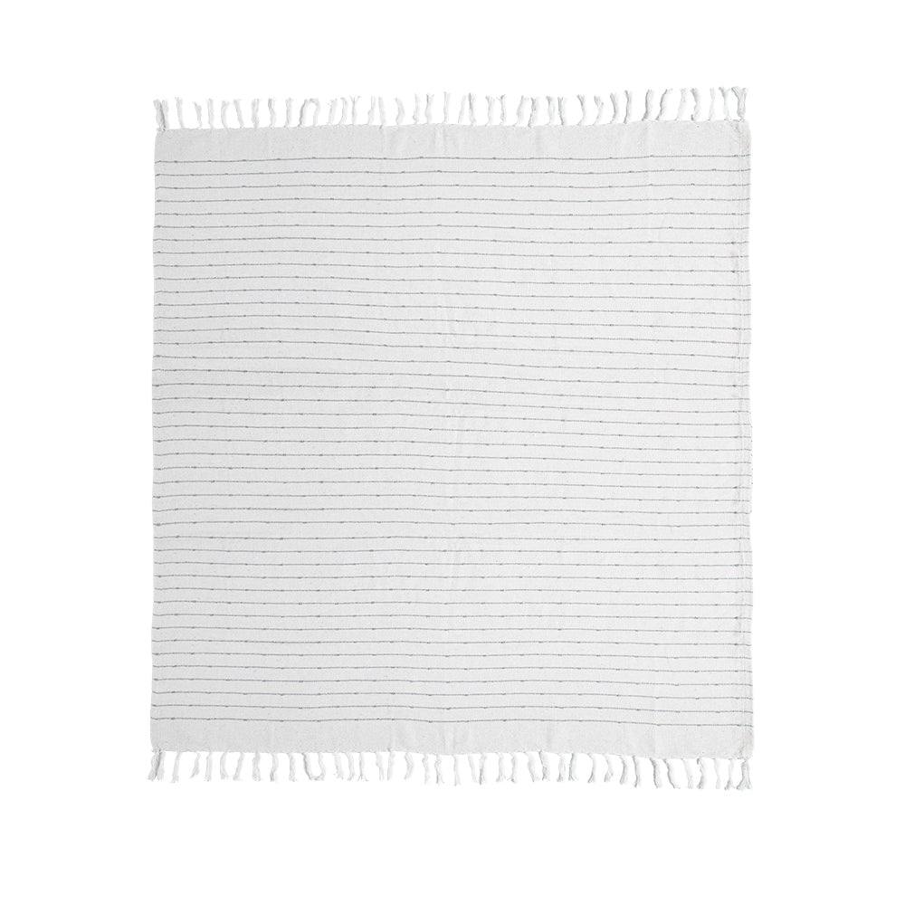 50x60" White Decorative Throw Blanket with Tassels and Horizontal Stripes, 2 Pack