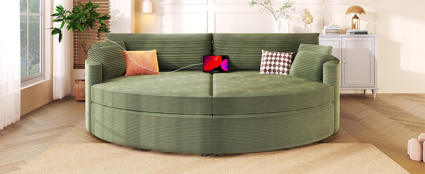 Oversized Double Chaise Lounge Sofa 102.3" Sofa Bed Upholstered Loveseat Sofa Couch with Deep Seat and USB Ports for Living Room, Green