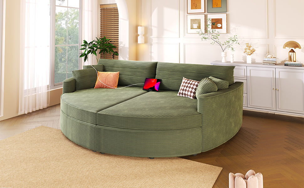 Oversized Double Chaise Lounge Sofa 102.3" Sofa Bed Upholstered Loveseat Sofa Couch with Deep Seat and USB Ports for Living Room, Green