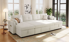 Modern Sectional Sofa U-shaped Sleeper Sofa 107" Sofa Bed with Ample Storage Space and USB ports for Living Room, Beige