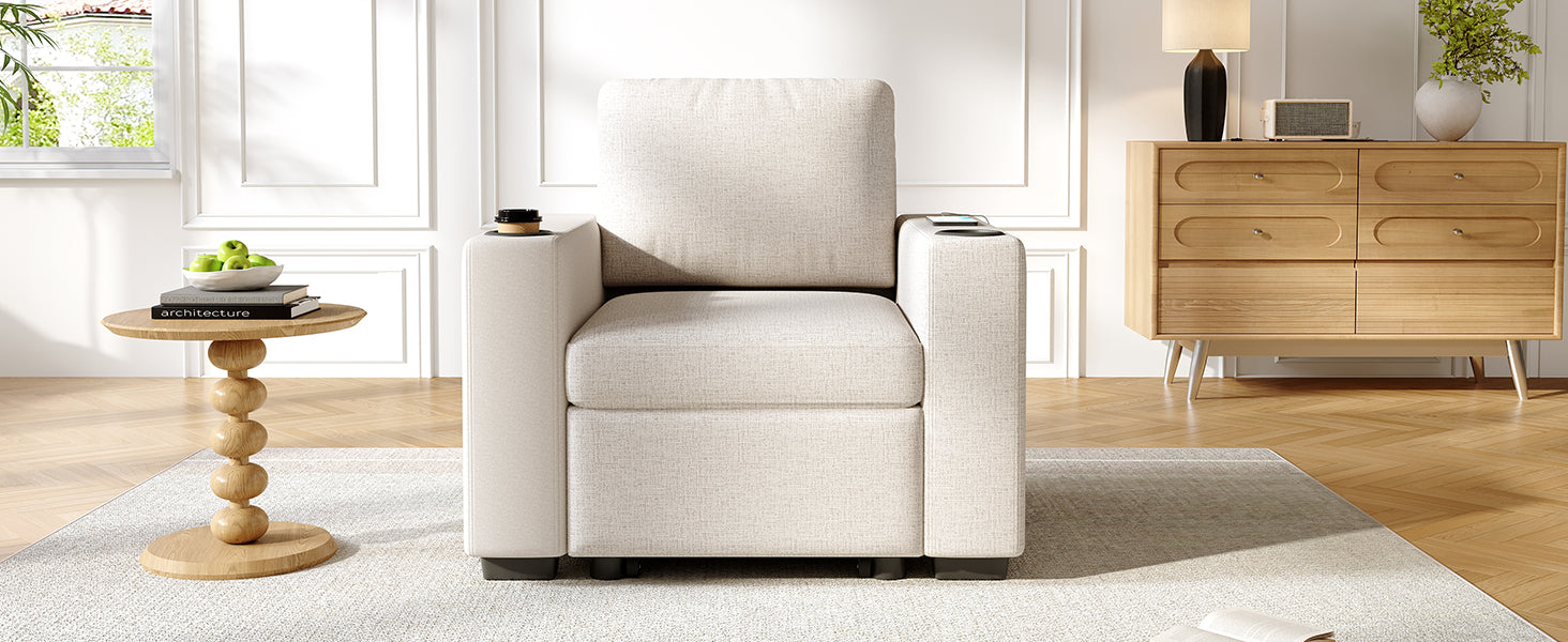 35.4" Modern Sofa Pull-out Sofa Bed Sofa Couch Single Sofa Chair for Living Room, Beige