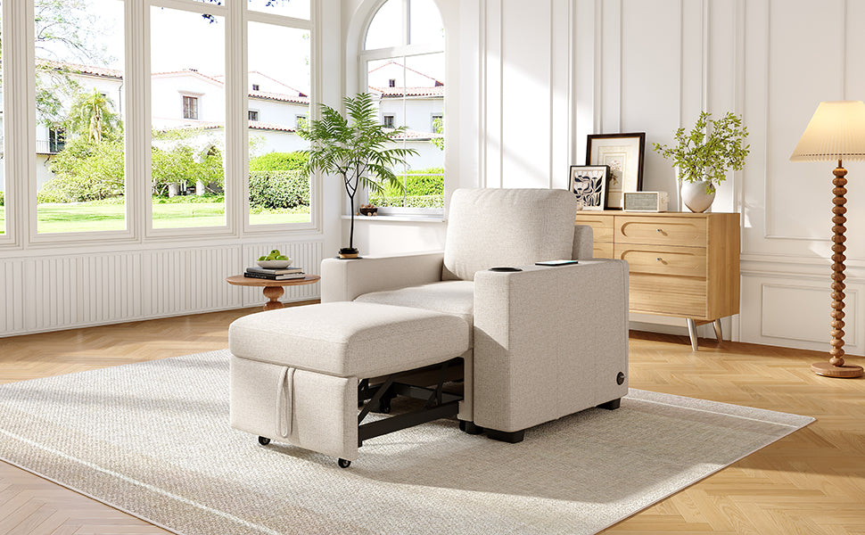35.4" Modern Sofa Pull-out Sofa Bed Sofa Couch Single Sofa Chair for Living Room, Beige