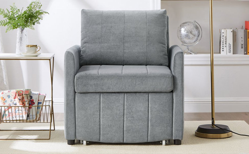 Upholstered Convertible Sleeper Sofa, 31.5" Pull Out Sofa Bed with 5-Position Adjustable Backrest, Side Pockets and a Storage Basket, Fold Out Chair Bed, Lounger For Living Room, Apartment, Grey