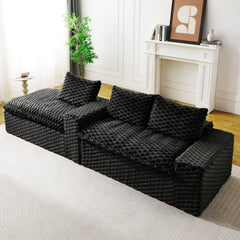 Black Turtle Velvet Versatile Sofa: Convertible Twin-Seat with Left Chaise Lounge (Plush Reclining Lounger for Leisure Comfort), Featuring Face-to-Face Seating, Switchable Between L-Shape and Straight