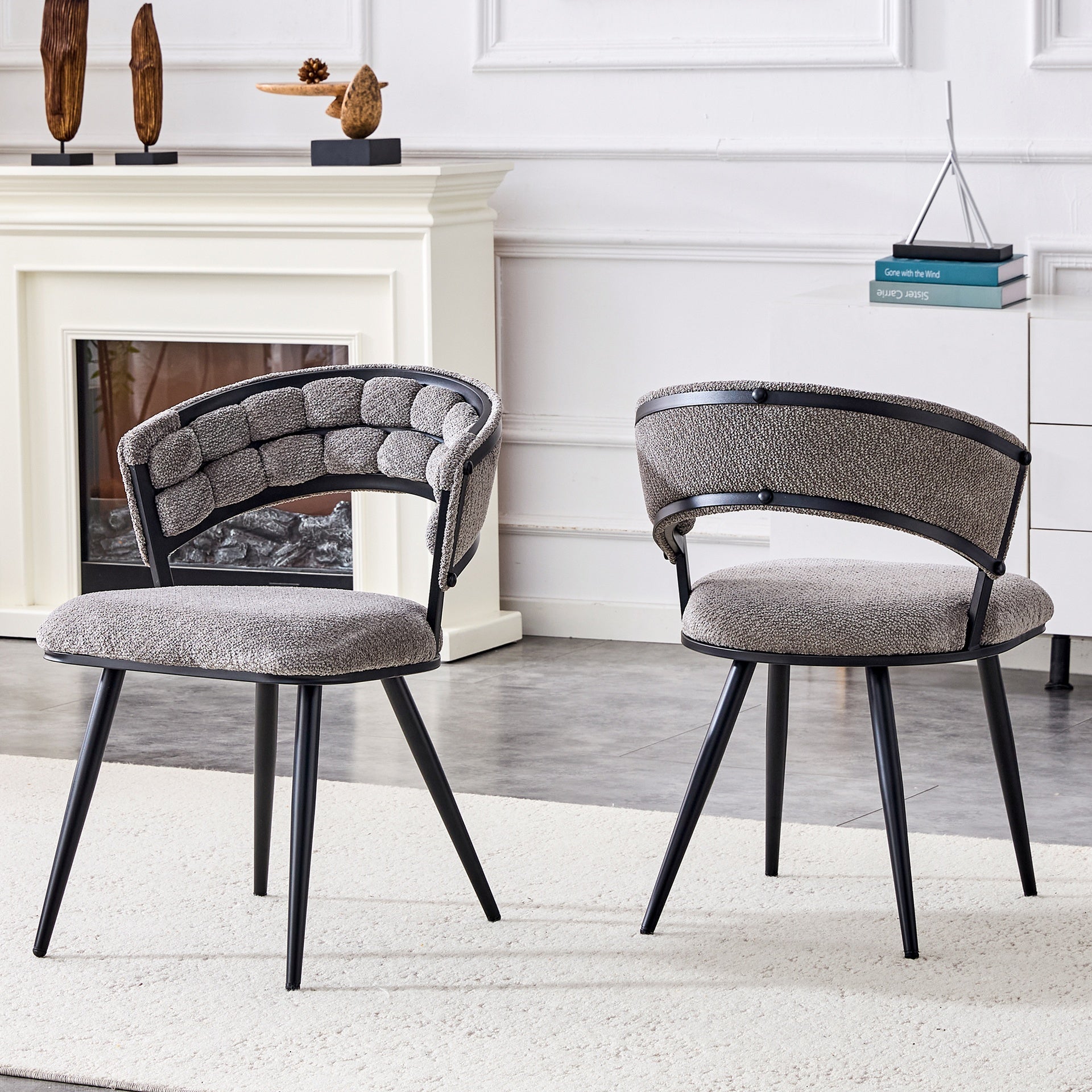 Set of 2 Gray Velvet Dining Chairs with Black Legs, Modern Upholstered Accent Chairs for Dining Room & Kitchen