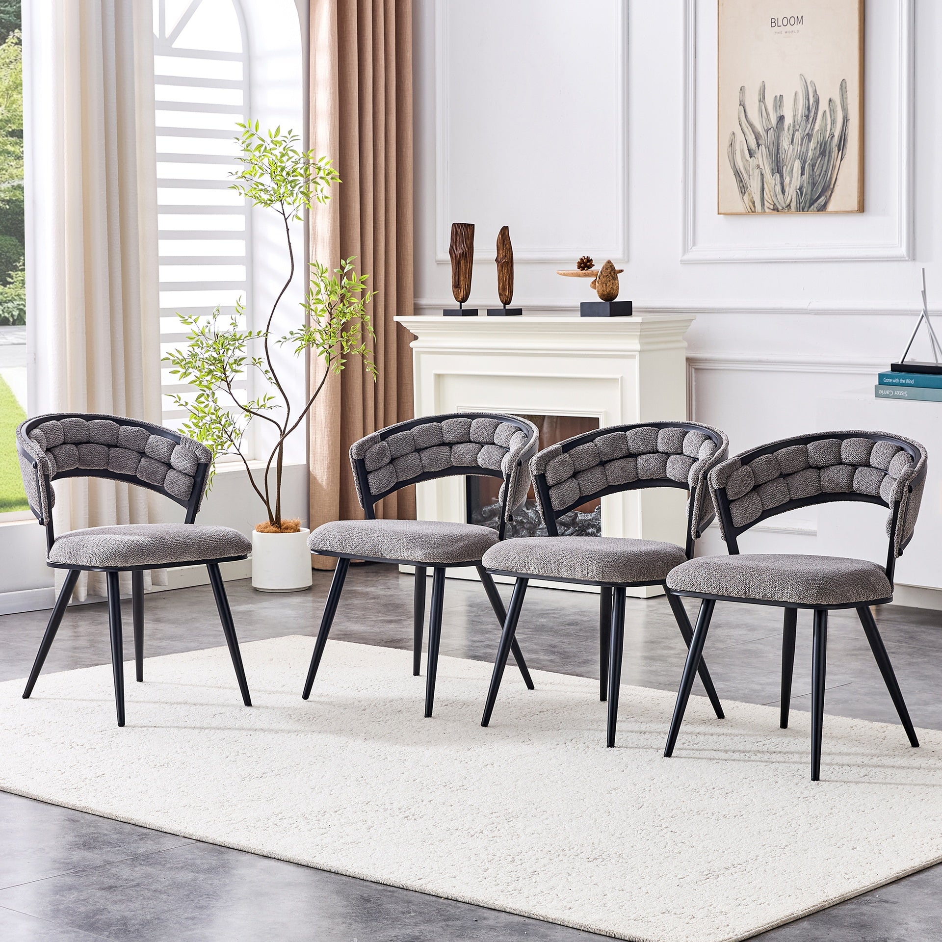 Set of 2 Gray Velvet Dining Chairs with Black Legs, Modern Upholstered Accent Chairs for Dining Room & Kitchen