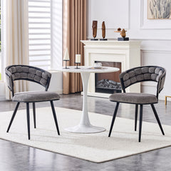 Set of 2 Gray Velvet Dining Chairs with Black Legs, Modern Upholstered Accent Chairs for Dining Room & Kitchen
