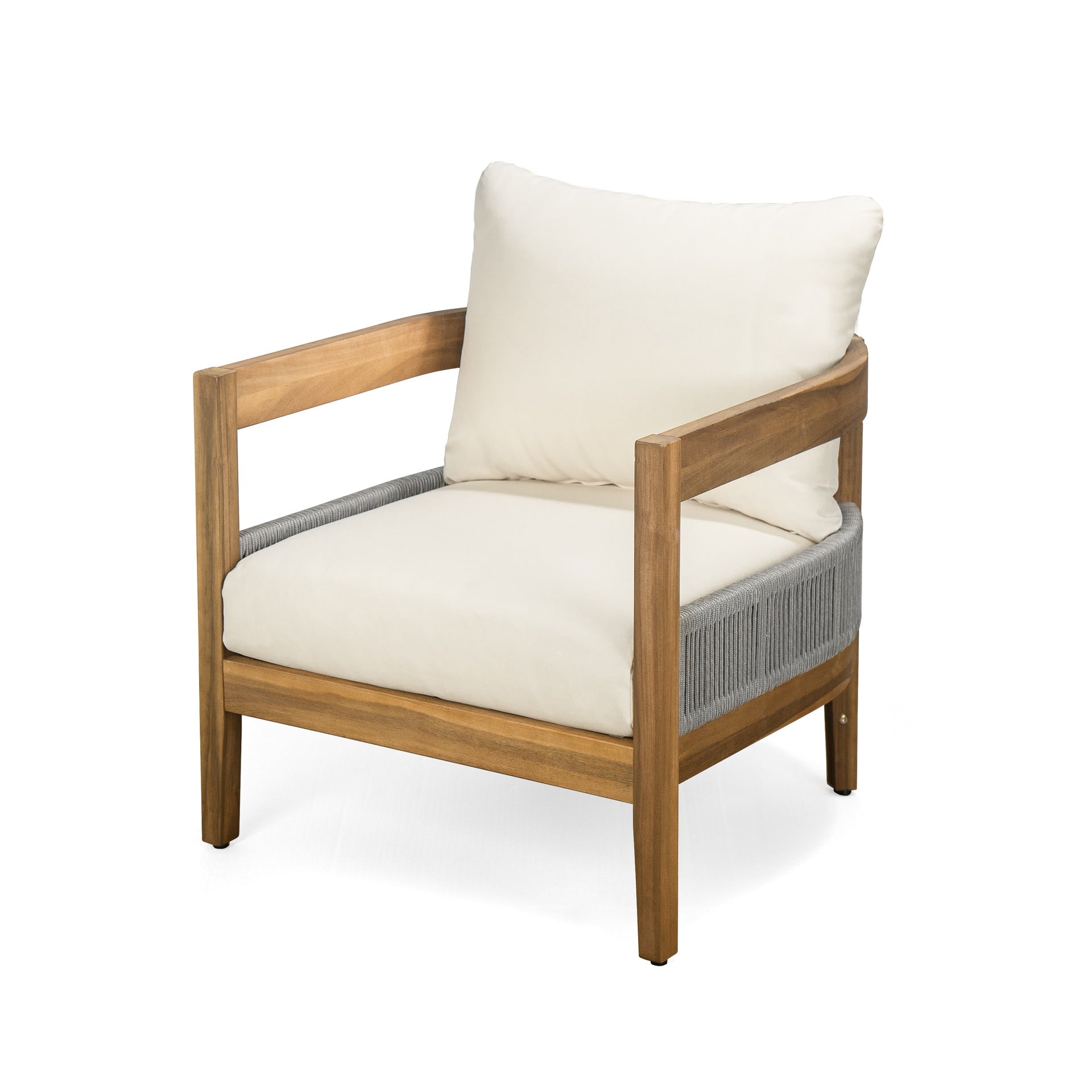 Porto Outdoor Club Chair And Concrete Travertine Side Table, Teak+Beige