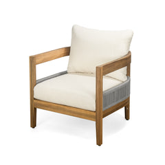 Porto Outdoor Club Chair And Concrete Travertine Side Table, Teak+Beige