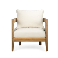 Porto Outdoor Club Chair And Concrete Travertine Side Table, Teak+Beige