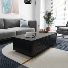 47'' Rectangle Coffee Table With Storage Modern Classic Square Spiral Grain Coffee Tables For Living Room Coffee Table With 2 Drawers (Black)