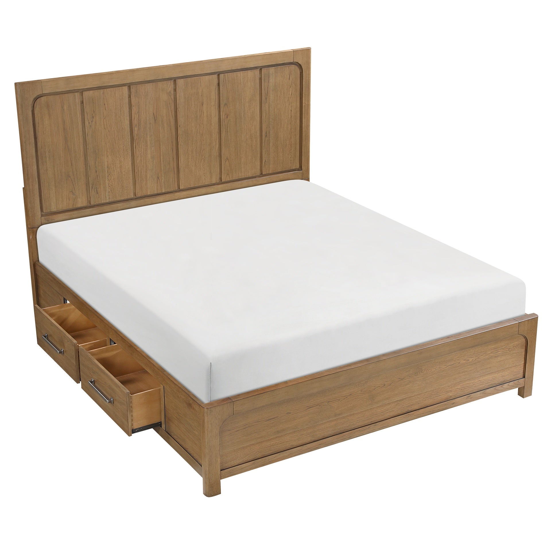 Light Brown Finish King Size Platform Bed with 4x Storage Drawers on Side Rails 1pc Modern Bedroom Furniture