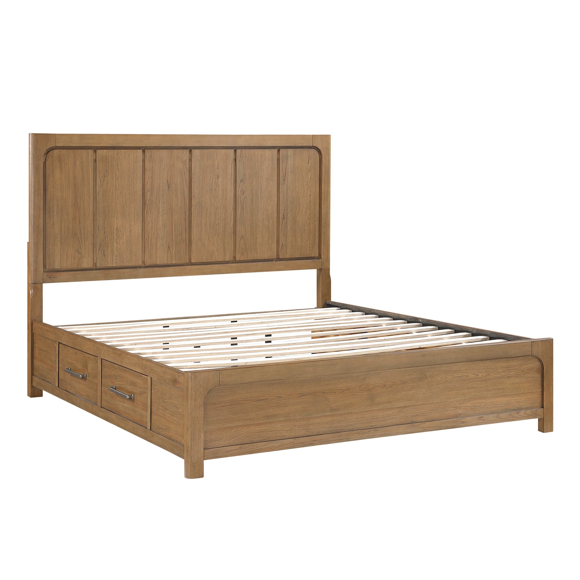 Light Brown Finish King Size Platform Bed with 4x Storage Drawers on Side Rails 1pc Modern Bedroom Furniture