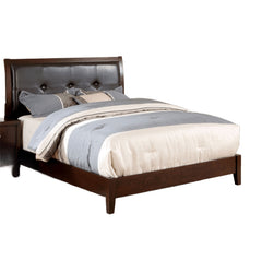Eastern King Size Bed Brown Cherry Solidwood 1pc Bed Bedroom Button Tufted Headboard Contemporary Furniture