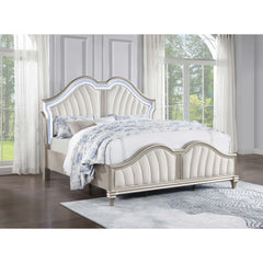 Katerina Ivory and Silver Oak Upholstered Platform Bed with LED Light