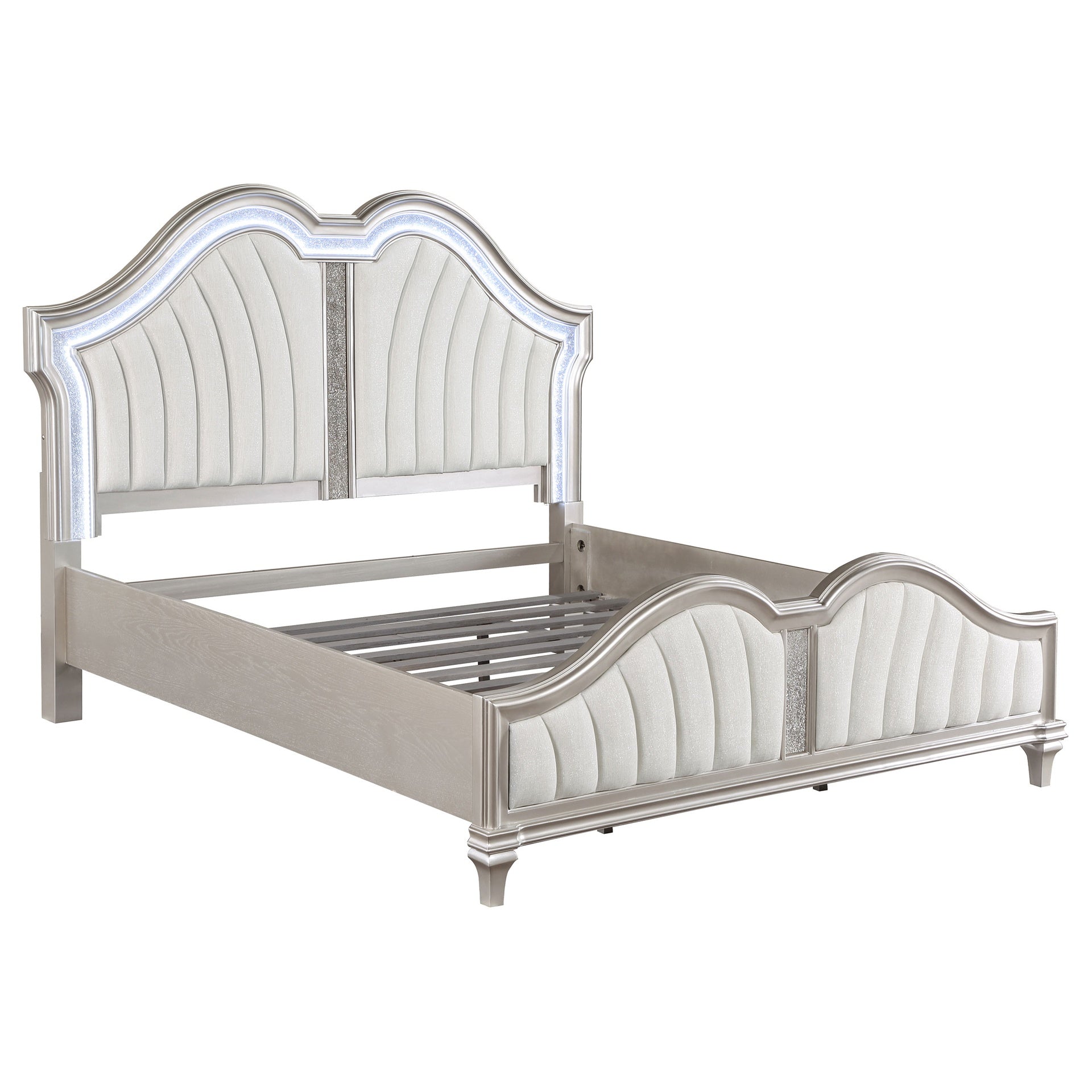 Katerina Ivory and Silver Oak Upholstered Platform Bed with LED Light