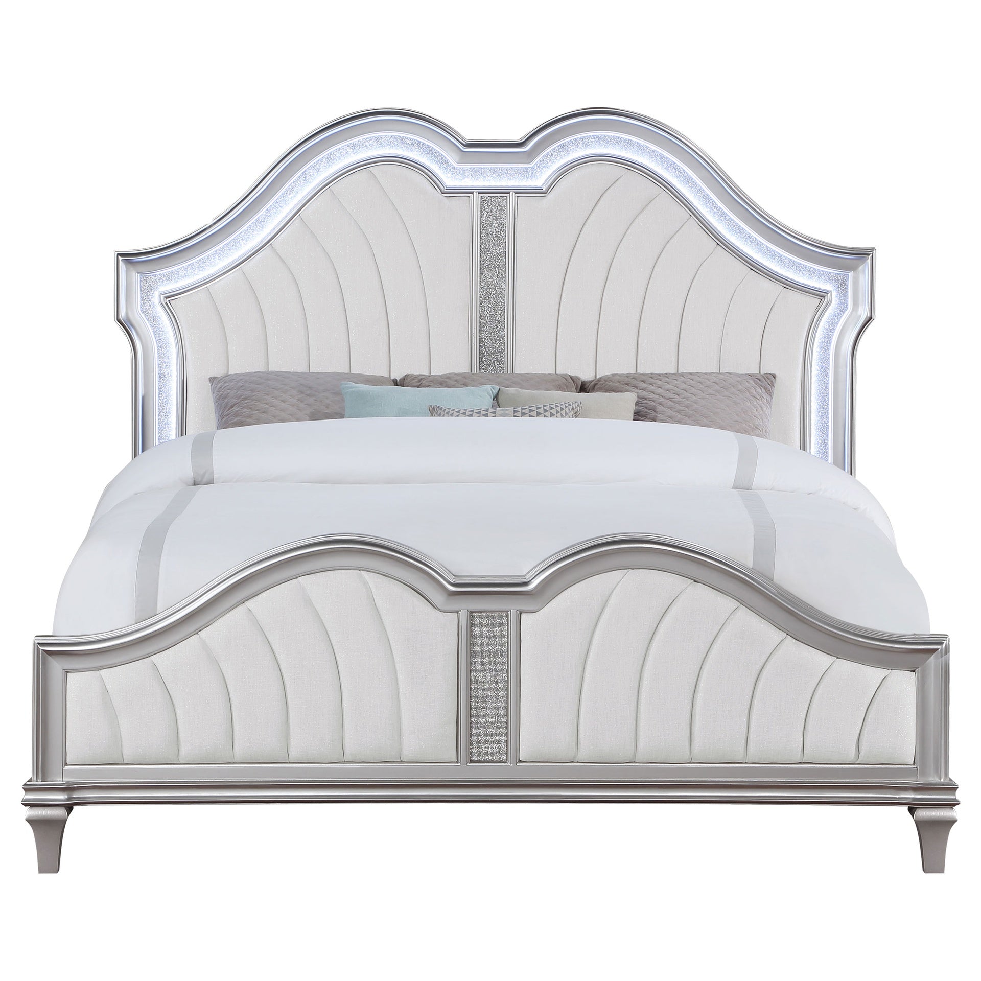 Katerina Ivory and Silver Oak Upholstered Platform Bed with LED Light