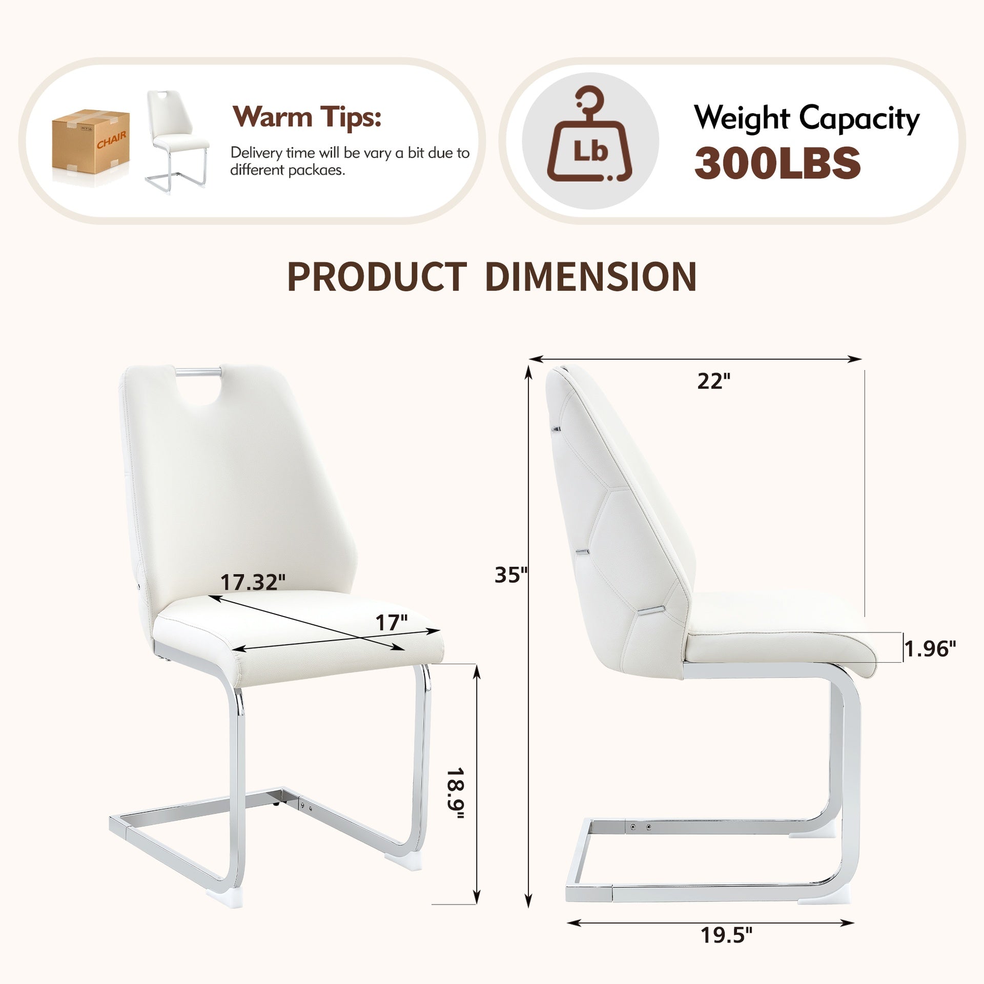 Dining Chairs Set of 4, White Faux Leather Kitchen Chairs with Gold Mesh Texture, Silver Back Ring and Chrome Pull Handle, High Back Upholstered Dining Room Chair (White, Set of 4)