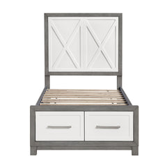 Contemporary Twin Size Platform Bed with Footboard Storage Ivory and Gray Finish Bedroom Furniture 1pc