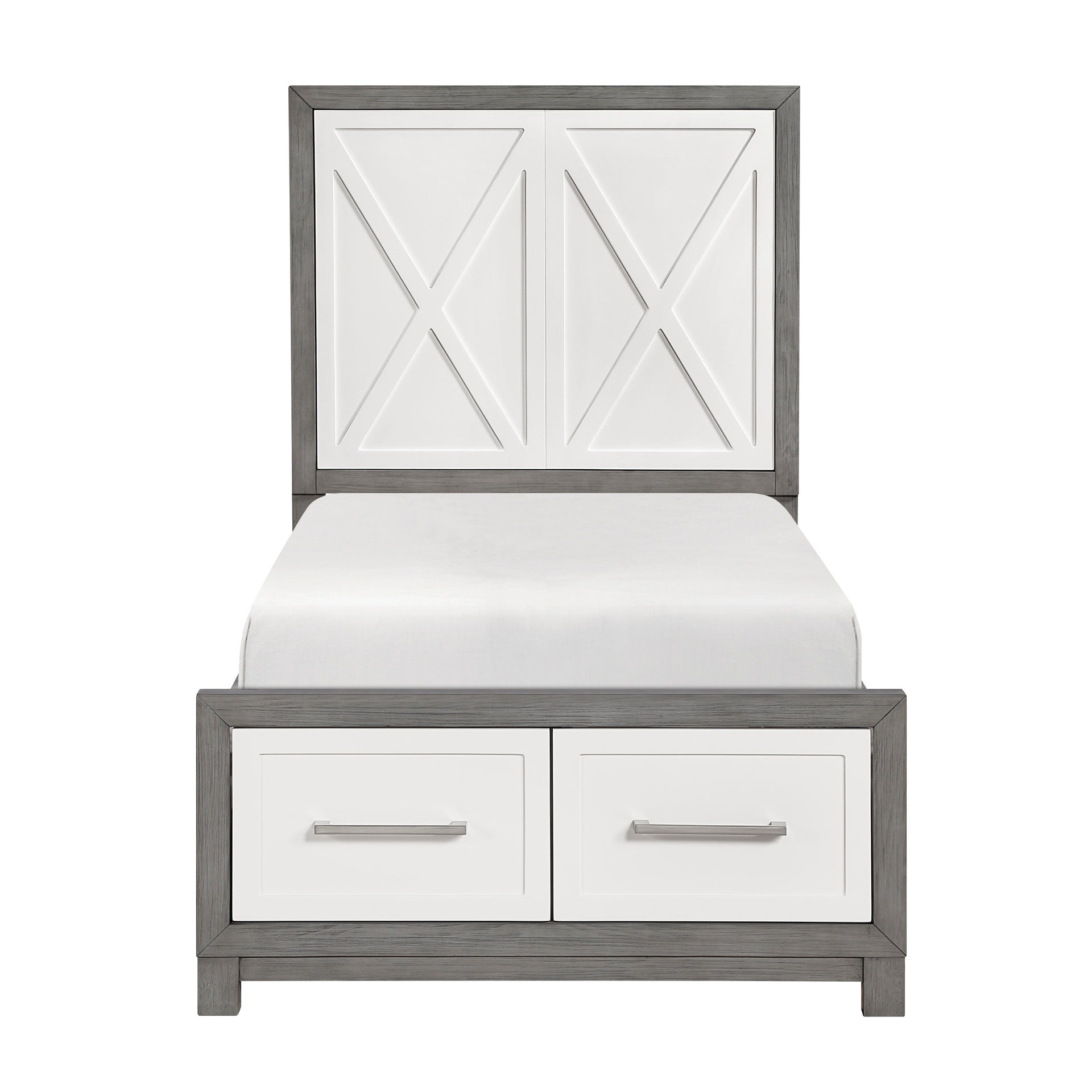Contemporary Twin Size Platform Bed with Footboard Storage Ivory and Gray Finish Bedroom Furniture 1pc