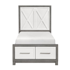 Contemporary Twin Size Platform Bed with Footboard Storage Ivory and Gray Finish Bedroom Furniture 1pc