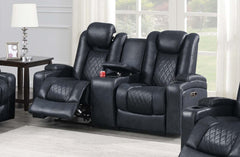 Modern Contemporary Style Power Reclining Loveseat 1pc Adjustable Headrest Storage Sofa Cup Holder Ink Blue Finish Primary Living Room Furniture
