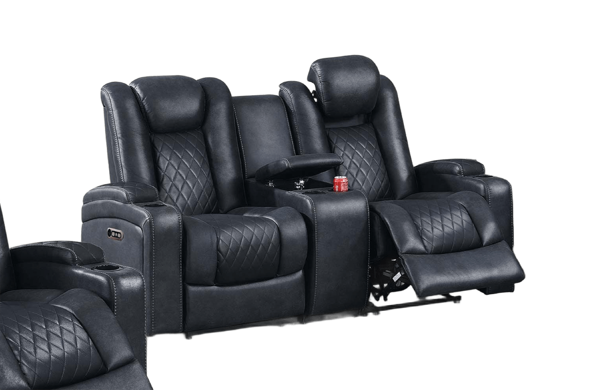 Modern Contemporary Style Power Reclining Loveseat 1pc Adjustable Headrest Storage Sofa Cup Holder Ink Blue Finish Primary Living Room Furniture