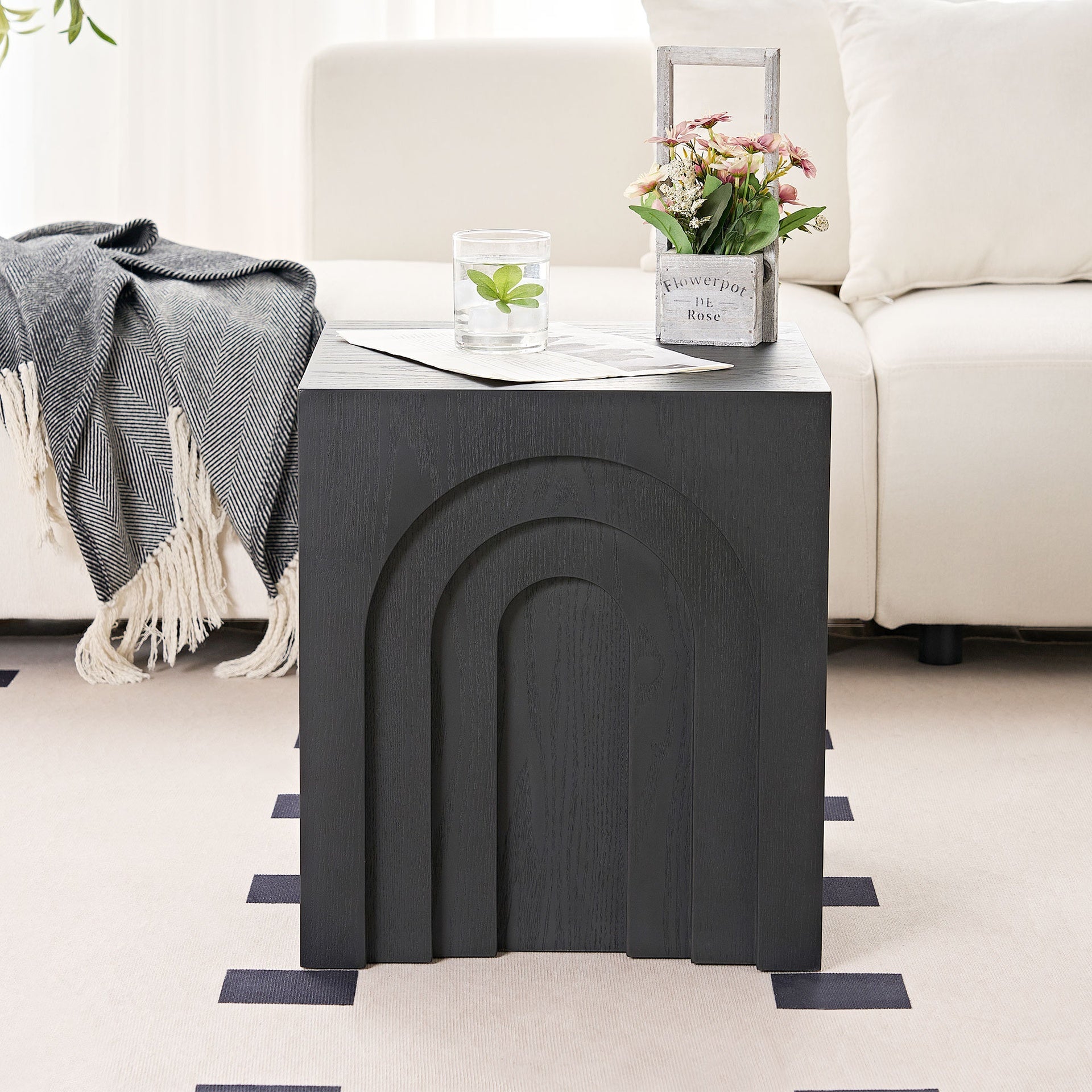 15.74'' Square Side Table Small Coffee Table Accent Table  Bedside Table for Living Room Bedroom,BLACK