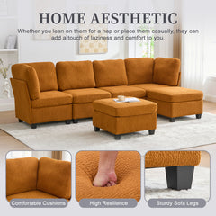 UNITED WE WIN Modular Sectional Sofa: Freely Combinable 6-Seat Convertible Sectionals with Chaise, U Shaped Oversized Sectional Couches with Storage Ottoman for Home Apartment Office