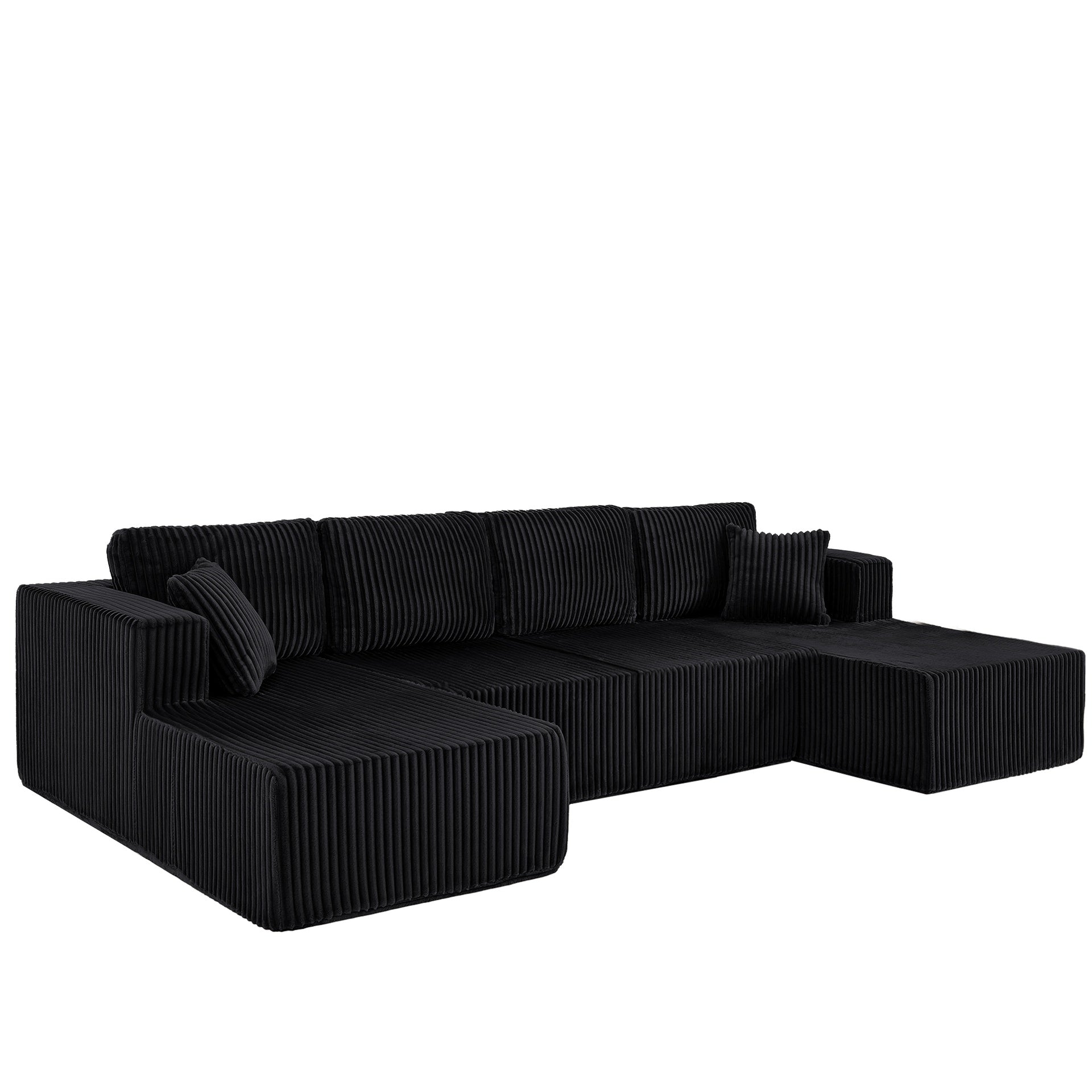 U-Shaped Modular Sectional Sofa [SIZE UPGRADED], Modern Minimalist Corduroy Compressed Sleeper Couch, Extra Spacious Design for Living Room/Bedroom, Comfy Space-Saving Sofa-Black