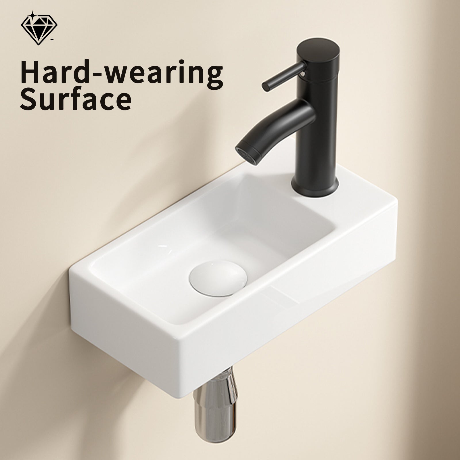 Ceramic Wash Basin Right Hand without Tap & Drain Wall Hung Basin Sink Small Cloakroom Basin Rectangle