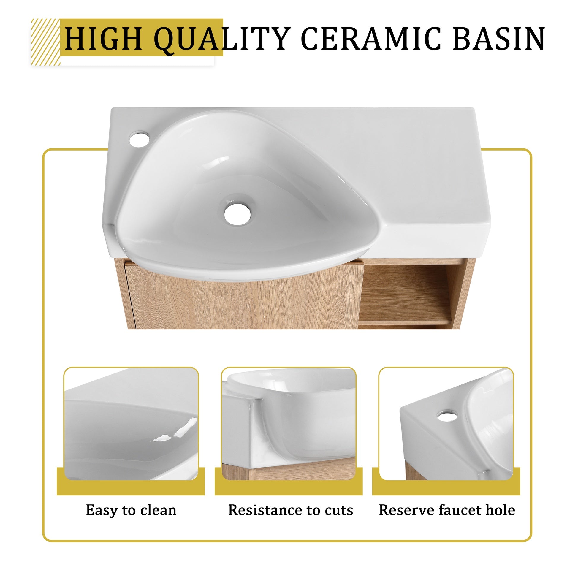 26'' Wall-Mounted Bathroom Vanity with White Ceramic Sink & Soft-Close Door, KD-Packing