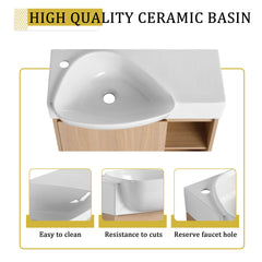 26'' Wall-Mounted Bathroom Vanity with White Ceramic Sink & Soft-Close Door, KD-Packing