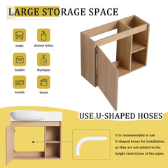 26'' Wall-Mounted Bathroom Vanity with White Ceramic Sink & Soft-Close Door, KD-Packing