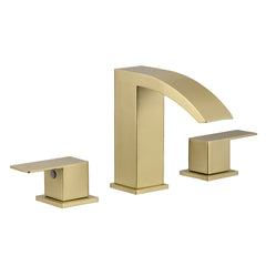 Bathroom Stainless Steel Faucets for Sink 3 Hole Nickel Gold 8 inch Widespread Bathroom Sink Faucet Double Lever Handle Faucet Bathroom Vanity Faucet Basin Mixer Tap Faucet with Hose