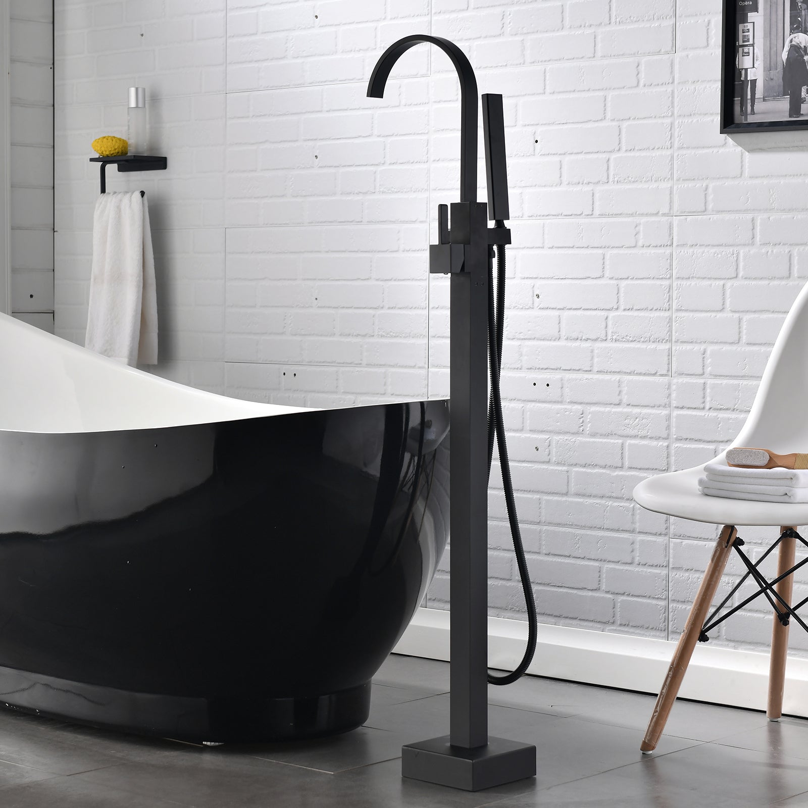 Single Handle Freestanding Tub Filler Floor Mount Bathtub Faucet with Handheld Shower (Brushed Nickel)