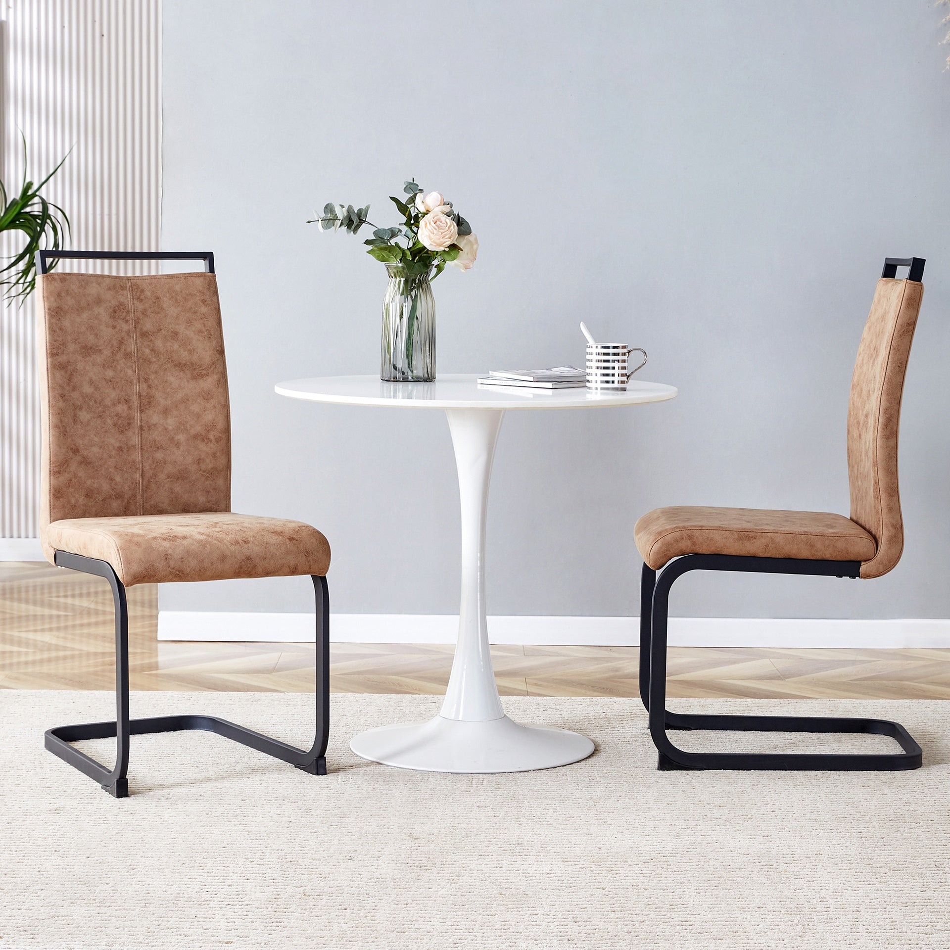 Dining Chairs,tech cloth High Back Upholstered Side Chair with C-shaped Tube Black Metal Legs for Dining Room Kitchen Vanity Patio Club Guest Office chair (Set of 2)W115155748