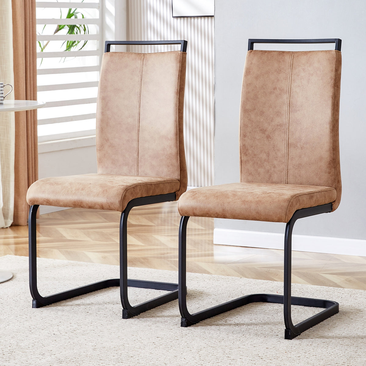 Dining Chairs,tech cloth High Back Upholstered Side Chair with C-shaped Tube Black Metal Legs for Dining Room Kitchen Vanity Patio Club Guest Office chair (Set of 2)W115155748