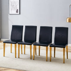 Four Black PU dining chairs, Golden Metal Legs.Simple and versatile, comfortable and accompanied. Exquisite and versatile dining chairs unlock a comfortable new experience.(Set of 4)